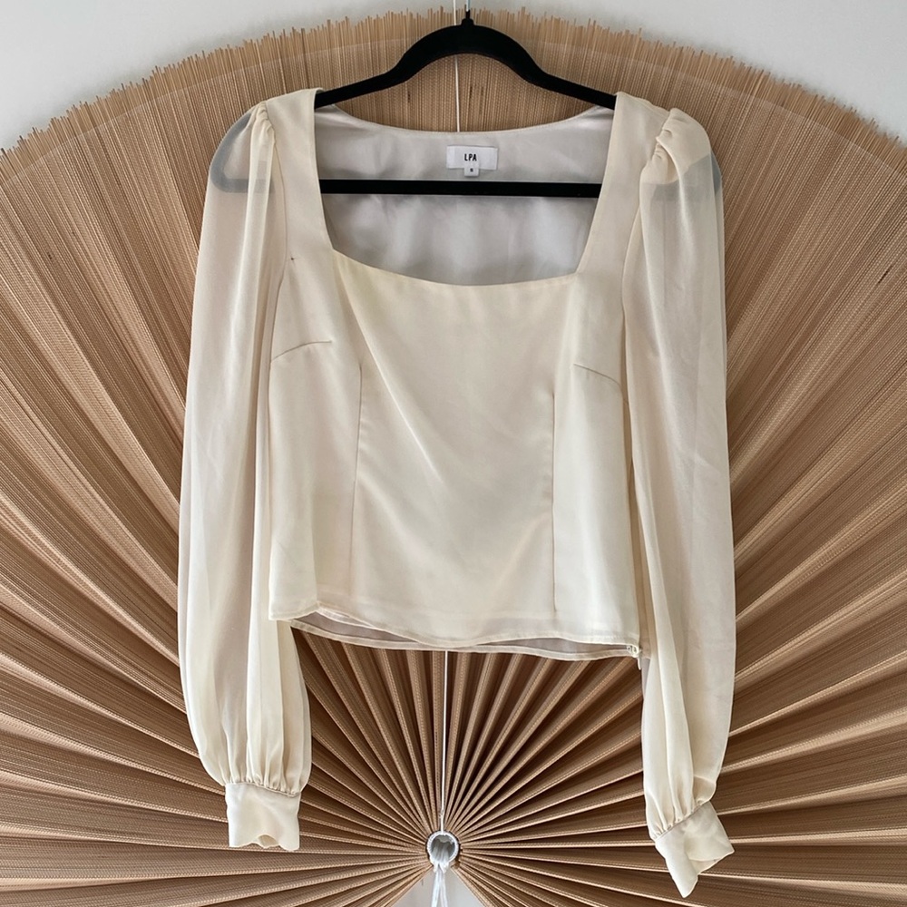 LPA Ivory Sheer Long Sleeve Blouse